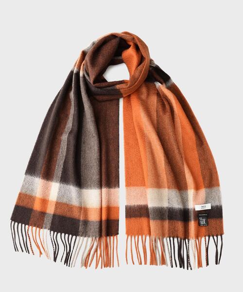 セール】【洗えるカシミヤ】 ピュアカシミヤ パネルチェックマフラー