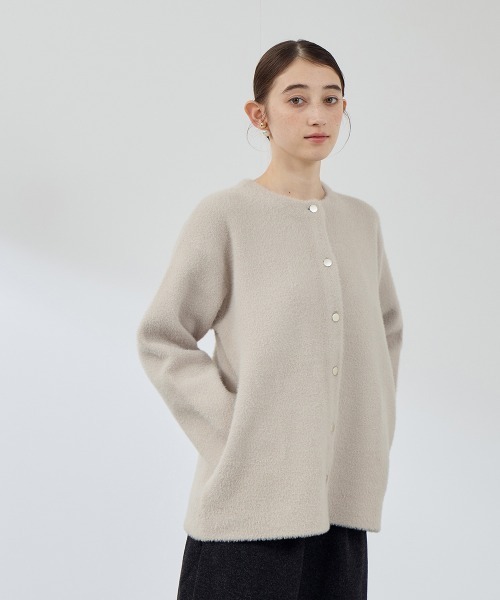 QUEENS COURT(クイーンズコート)の「フェレットタッチWフェイスニットジャケット≪手洗い可能≫(ノーカラージャケット・レディース・ライトグレー/ブラウン/ベージュ/ネイビー/ブラック/オフホワイト・M)」の1枚目の写真