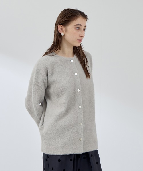 QUEENS COURT(クイーンズコート)の「フェレットタッチWフェイスニットジャケット≪手洗い可能≫(ノーカラージャケット・レディース・ライトグレー/ブラウン/ベージュ/ネイビー/ブラック/オフホワイト・M)」の4枚目の写真