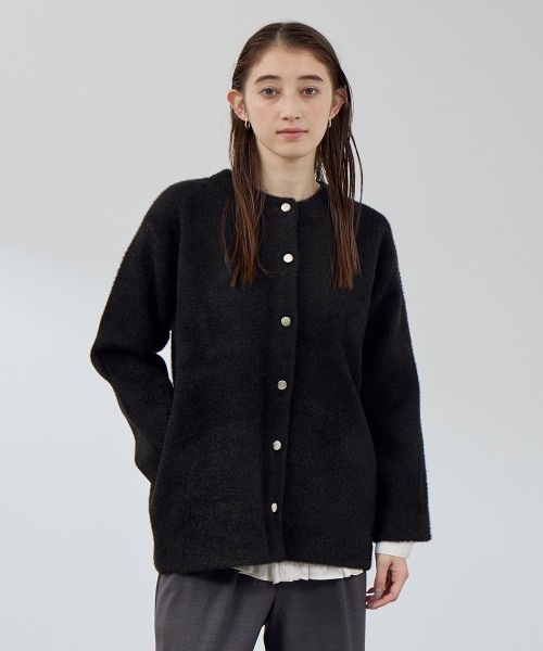 QUEENS COURT(クイーンズコート)の「フェレットタッチWフェイスニットジャケット≪手洗い可能≫(ノーカラージャケット・レディース・ライトグレー/ブラウン/ベージュ/ネイビー/ブラック/オフホワイト・M)」の3枚目の写真