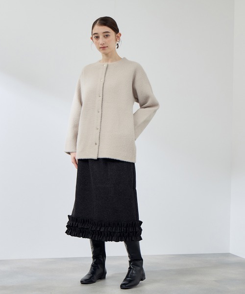 QUEENS COURT(クイーンズコート)の「フェレットタッチWフェイスニットジャケット≪手洗い可能≫(ノーカラージャケット・レディース・ライトグレー/ブラウン/ベージュ/ネイビー/ブラック/オフホワイト・M)」の14枚目の写真