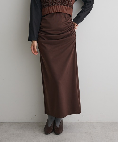 CRAFT STANDARD BOUTIQUE（クラフトスタンダードブティック）の「ドレープデザインIラインスカート（スカート・レディース・ブラック/ブラウン・FREE）」の3枚目の写真