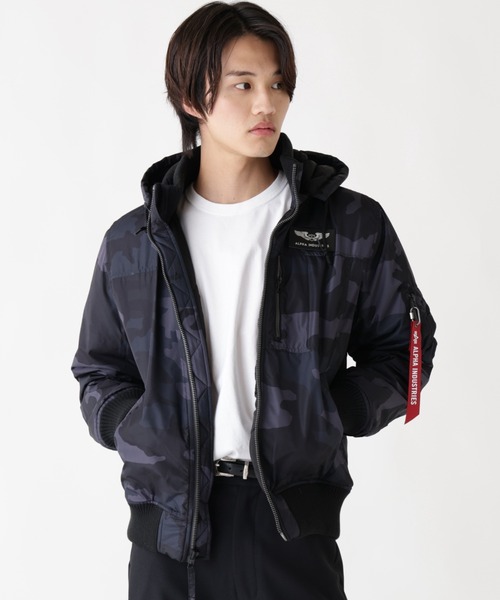 美品　ALPHA INDUSTRIES　ナイロンフライトジャケット　フード　黒 Alpha Industries/アルファ インダストリーズ/HOODED RIB FLIGHT