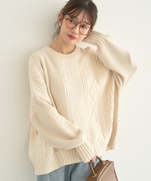 earth music&ecology | 【毛玉防止/洗える】アンチピリングC/Aパッチワークケーブルニット(ニット/セーター)