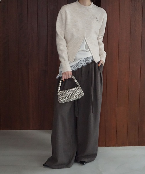 chuclla(チュクラ)の「ヘムジップ ショートニットトップス chw25a133(ニット/セーター・レディース・ブラウン/ライトベージュ・FREE)」の3枚目の写真