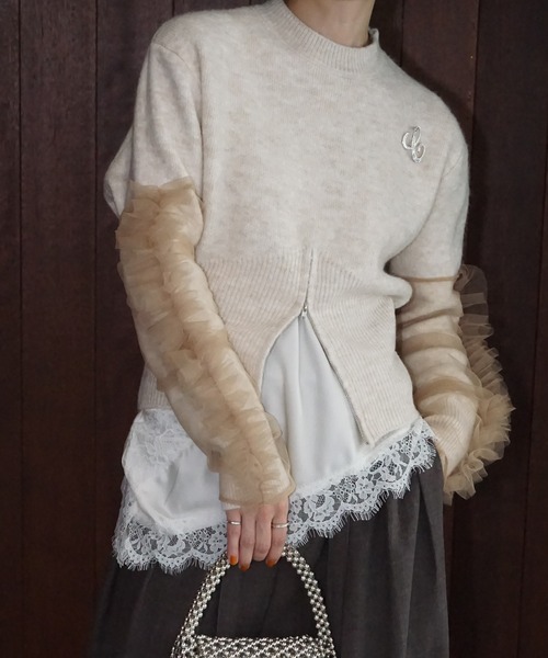 chuclla(チュクラ)の「ヘムジップ ショートニットトップス chw25a133(ニット/セーター・レディース・ブラウン/ライトベージュ・FREE)」の10枚目の写真