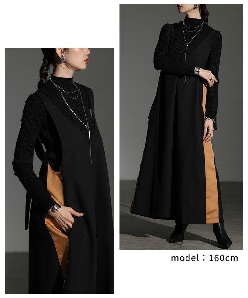 Sawa a la mode(サワアラモード)の「レイヤード風スリーブラメリブニット(ニット/セーター・レディース・ベージュ/ライトグレー/ブラック・FREE)」の10枚目の写真
