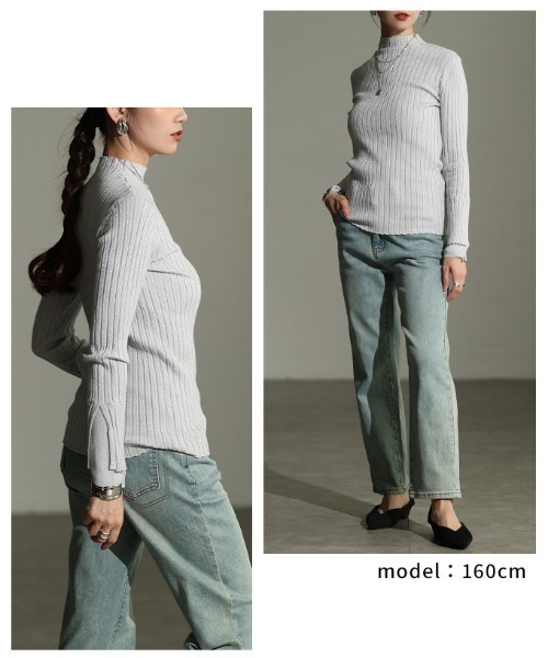 Sawa a la mode(サワアラモード)の「レイヤード風スリーブラメリブニット(ニット/セーター・レディース・ベージュ/ライトグレー/ブラック・FREE)」の15枚目の写真