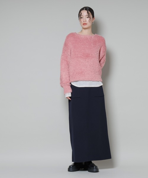 NANO universe（ナノユニバース）の「ソフトメルトンジャージーナローロングスカート(セットアップ可)（スカート・レディース・キャメル/ダークネイビー/グレー系その他4・FREE）」の6枚目の写真