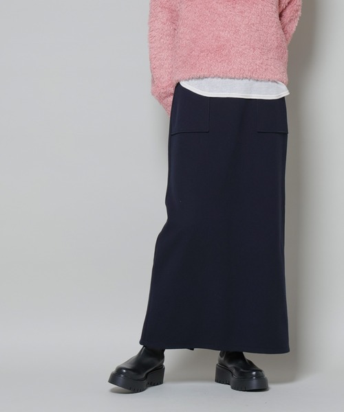 NANO universe（ナノユニバース）の「ソフトメルトンジャージーナローロングスカート(セットアップ可)（スカート・レディース・キャメル/ダークネイビー/グレー系その他4・FREE）」の4枚目の写真
