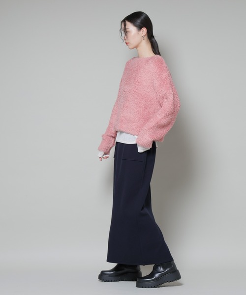 NANO universe（ナノユニバース）の「ソフトメルトンジャージーナローロングスカート(セットアップ可)（スカート・レディース・キャメル/ダークネイビー/グレー系その他4・FREE）」の8枚目の写真