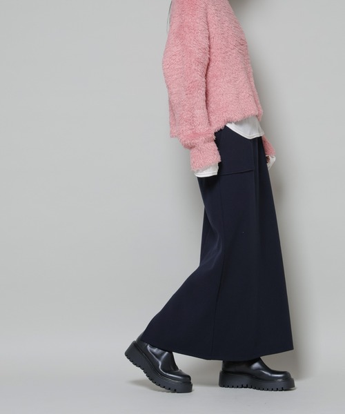 NANO universe（ナノユニバース）の「ソフトメルトンジャージーナローロングスカート(セットアップ可)（スカート・レディース・キャメル/ダークネイビー/グレー系その他4・FREE）」の5枚目の写真