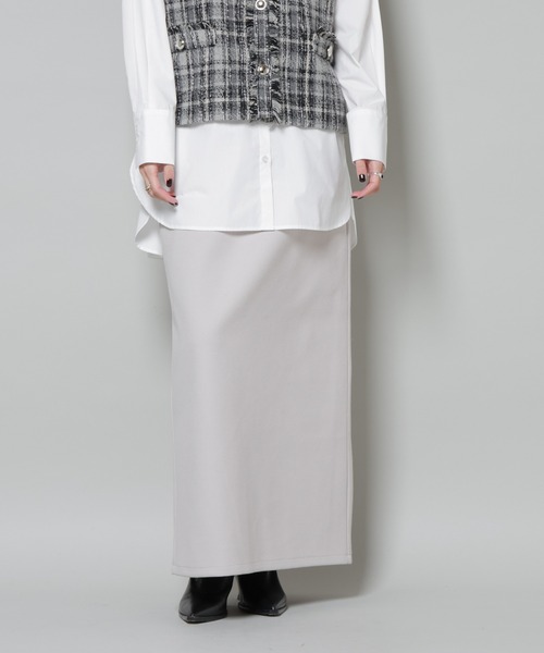 NANO universe（ナノユニバース）の「ソフトメルトンジャージーナローロングスカート(セットアップ可)（スカート・レディース・キャメル/ダークネイビー/グレー系その他4・FREE）」の11枚目の写真