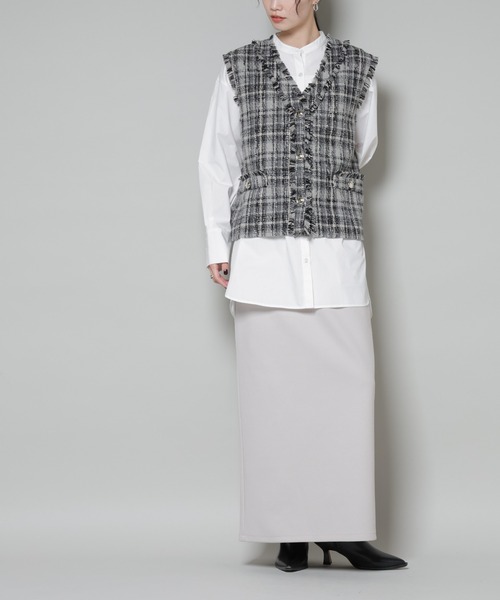 NANO universe（ナノユニバース）の「ソフトメルトンジャージーナローロングスカート(セットアップ可)（スカート・レディース・キャメル/ダークネイビー/グレー系その他4・FREE）」の13枚目の写真