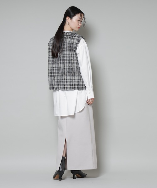 NANO universe（ナノユニバース）の「ソフトメルトンジャージーナローロングスカート(セットアップ可)（スカート・レディース・キャメル/ダークネイビー/グレー系その他4・FREE）」の14枚目の写真