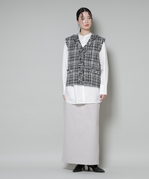 NANO universe（ナノユニバース）の「ソフトメルトンジャージーナローロングスカート(セットアップ可)（スカート・レディース・キャメル/ダークネイビー/グレー系その他4・FREE）」の16枚目の写真