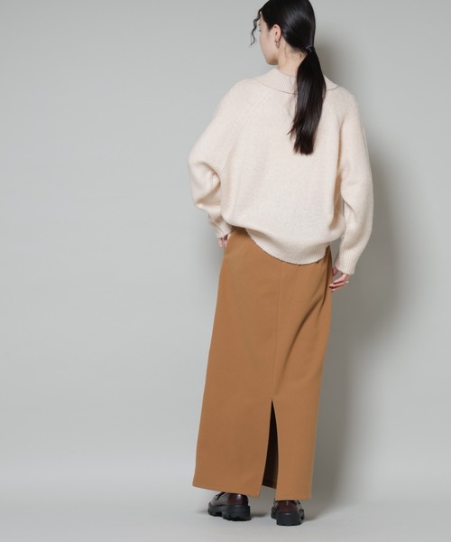 NANO universe（ナノユニバース）の「ソフトメルトンジャージーナローロングスカート(セットアップ可)（スカート・レディース・キャメル/ダークネイビー/グレー系その他4・FREE）」の19枚目の写真