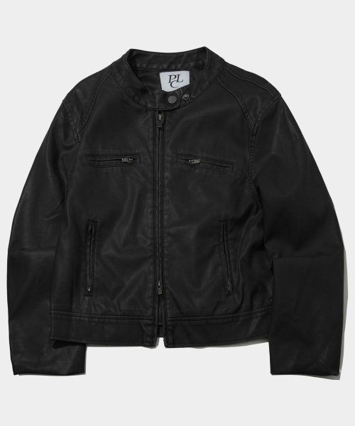 PLACE STUDIO（プレイススタジオ）の「ヴィンテージピグメントウォッシングツーウェイネックボタンレザージャケットジャンパー _ 2COLOR（ライダースジャケット・レディース・ブラック/ブラウン・FREE）」の6枚目の写真