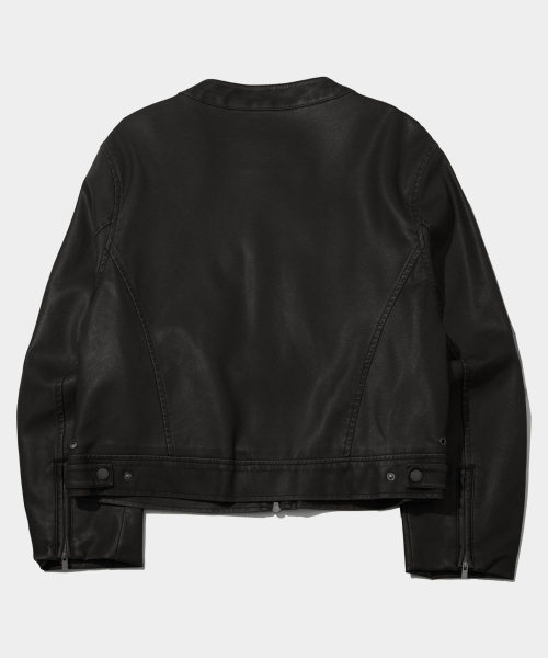 PLACE STUDIO（プレイススタジオ）の「ヴィンテージピグメントウォッシングツーウェイネックボタンレザージャケットジャンパー _ 2COLOR（ライダースジャケット・レディース・ブラック/ブラウン・FREE）」の7枚目の写真
