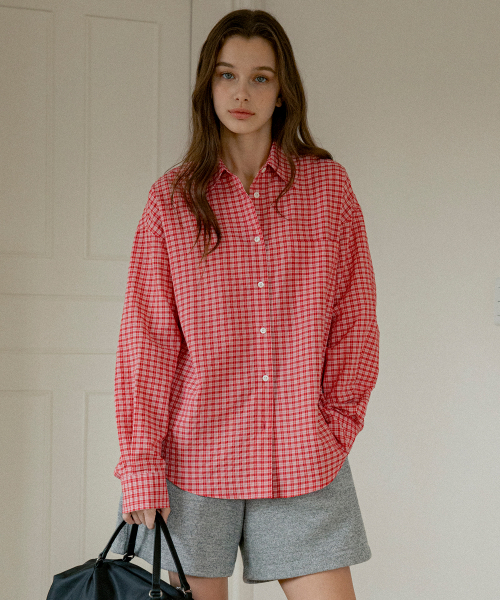 VANONE ATELIER(バノンアトリエ)の「A3513 リンクルチェックシャツ_フローラルレッド(シャツ/ブラウス・レディース・その他・FREE)」の1枚目の写真