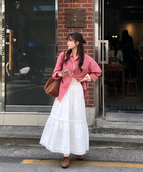 VANONE ATELIER(バノンアトリエ)の「A3513 リンクルチェックシャツ_フローラルレッド(シャツ/ブラウス・レディース・その他・FREE)」の3枚目の写真