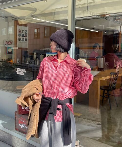 VANONE ATELIER(バノンアトリエ)の「A3513 リンクルチェックシャツ_フローラルレッド(シャツ/ブラウス・レディース・その他・FREE)」の6枚目の写真