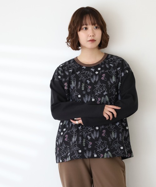 Emago（イマゴ）の「EMAGO 北欧ﾊﾞｰﾄﾞ刺繍ﾌﾟﾙｵｰﾊﾞｰ 長袖（Tシャツ/カットソー・レディース・アイボリー/ブラック/ブラウン・FREE）」の2枚目の写真