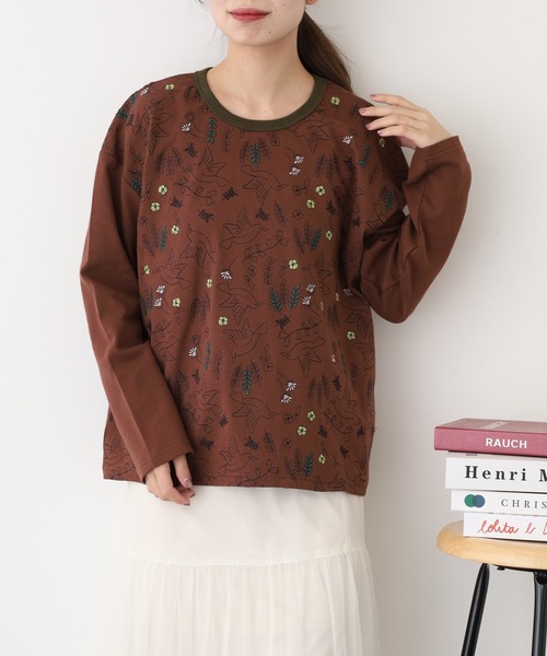 Emago（イマゴ）の「EMAGO 北欧ﾊﾞｰﾄﾞ刺繍ﾌﾟﾙｵｰﾊﾞｰ 長袖（Tシャツ/カットソー・レディース・アイボリー/ブラック/ブラウン・FREE）」の10枚目の写真
