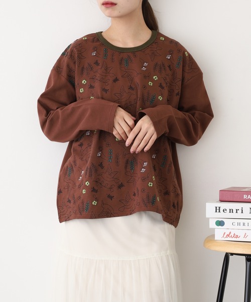 Emago（イマゴ）の「EMAGO 北欧ﾊﾞｰﾄﾞ刺繍ﾌﾟﾙｵｰﾊﾞｰ 長袖（Tシャツ/カットソー・レディース・アイボリー/ブラック/ブラウン・FREE）」の11枚目の写真