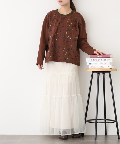Emago（イマゴ）の「EMAGO 北欧ﾊﾞｰﾄﾞ刺繍ﾌﾟﾙｵｰﾊﾞｰ 長袖（Tシャツ/カットソー・レディース・アイボリー/ブラック/ブラウン・FREE）」の12枚目の写真