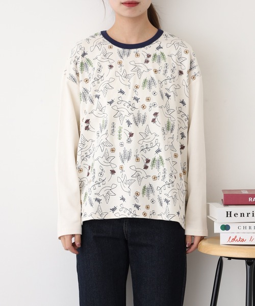 Emago（イマゴ）の「EMAGO 北欧ﾊﾞｰﾄﾞ刺繍ﾌﾟﾙｵｰﾊﾞｰ 長袖（Tシャツ/カットソー・レディース・アイボリー/ブラック/ブラウン・FREE）」の13枚目の写真