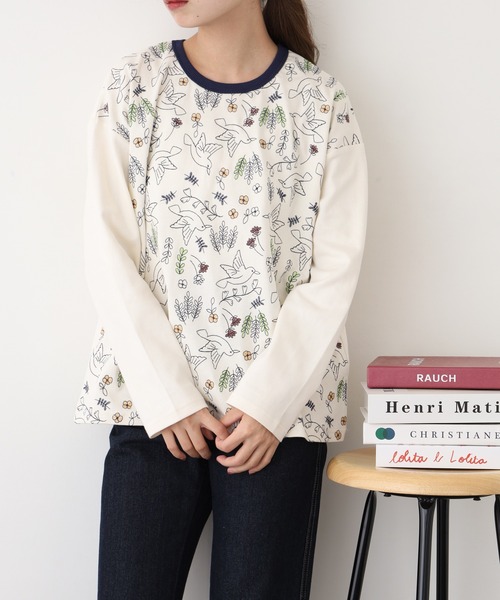 Emago（イマゴ）の「EMAGO 北欧ﾊﾞｰﾄﾞ刺繍ﾌﾟﾙｵｰﾊﾞｰ 長袖（Tシャツ/カットソー・レディース・アイボリー/ブラック/ブラウン・FREE）」の7枚目の写真