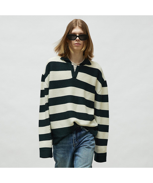 Preppy stripe pull‑over navy dip‑dye green — пуловер в стиле преппи