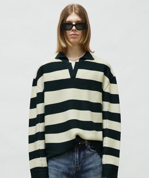 LMOOD(エルムード)の「プレッピーストライププルオーバーニットディープグリーン(ニット/セーター・メンズ・その他・44/46/48)」の2枚目の写真