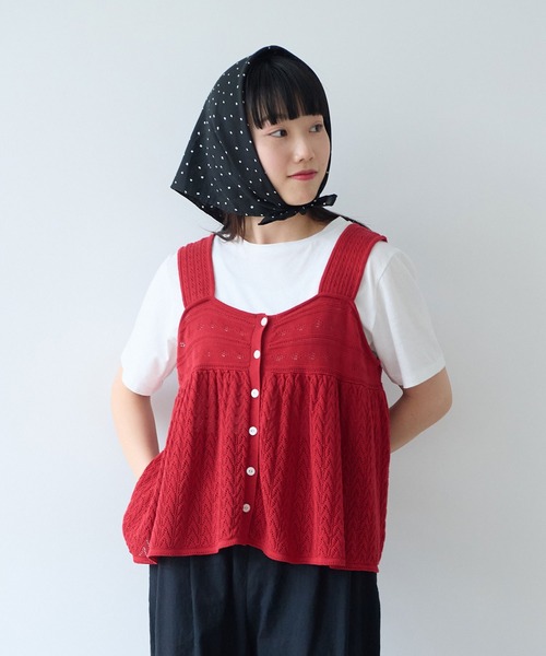 bulle de savon(ビュルデサボン)の「透かし柄 キャミビスチェ(ニット/セーター・レディース・ホワイト/レッド・FREE)」の2枚目の写真