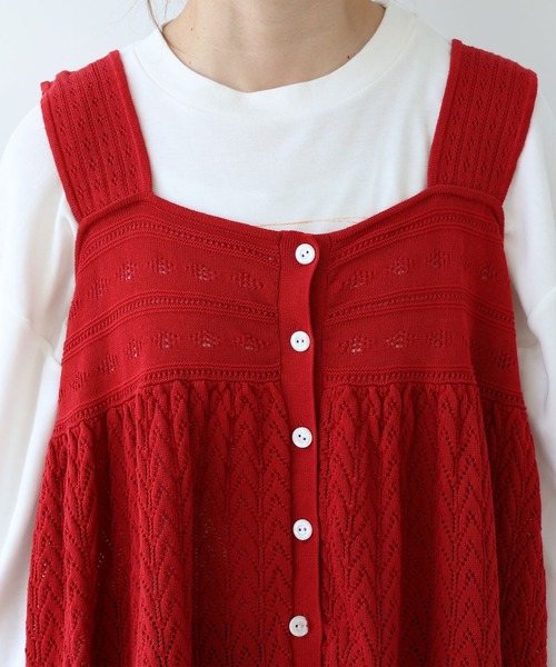 bulle de savon(ビュルデサボン)の「透かし柄 キャミビスチェ(ニット/セーター・レディース・ホワイト/レッド・FREE)」の3枚目の写真