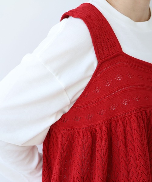 bulle de savon(ビュルデサボン)の「透かし柄 キャミビスチェ(ニット/セーター・レディース・ホワイト/レッド・FREE)」の4枚目の写真