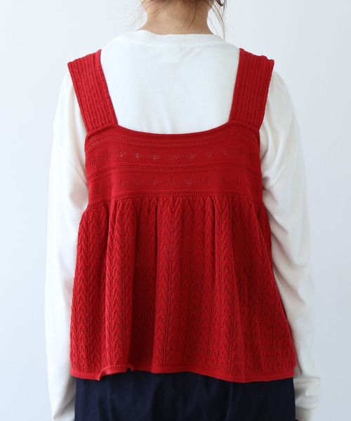 bulle de savon(ビュルデサボン)の「透かし柄 キャミビスチェ(ニット/セーター・レディース・ホワイト/レッド・FREE)」の8枚目の写真