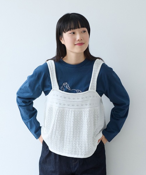 bulle de savon(ビュルデサボン)の「透かし柄 キャミビスチェ(ニット/セーター・レディース・ホワイト/レッド・FREE)」の17枚目の写真