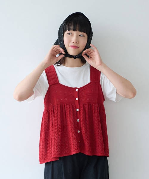bulle de savon（ビュルデサボン）の「透かし柄　キャミビスチェ（ニット/セーター・レディース・ホワイト/レッド/ネイビー・FREE）」の20枚目の写真