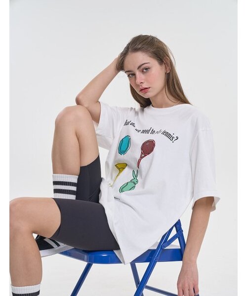 CLEVER FIELD（クレバーフィールド）の「プレイテニスグラフィックオーバーサイズTシャツ[ホワイト]（Tシャツ/カットソー・メンズ・その他・LARGE/X-LARGE）」の3枚目の写真