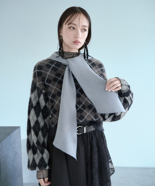 HARE（ハレ）の「フードマフラーツキミドルコート(HARE)（ノーカラーコート・レディース・ブラック/ブルー・FREE）」の19枚目の写真