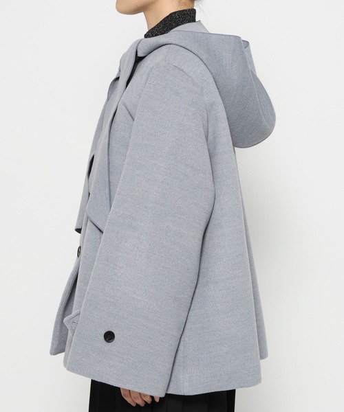 HARE（ハレ）の「フードマフラーツキミドルコート(HARE)（ノーカラーコート・レディース・ブラック/ブルー・FREE）」の15枚目の写真