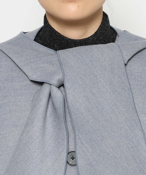 HARE（ハレ）の「フードマフラーツキミドルコート(HARE)（ノーカラーコート・レディース・ブラック/ブルー・FREE）」の13枚目の写真