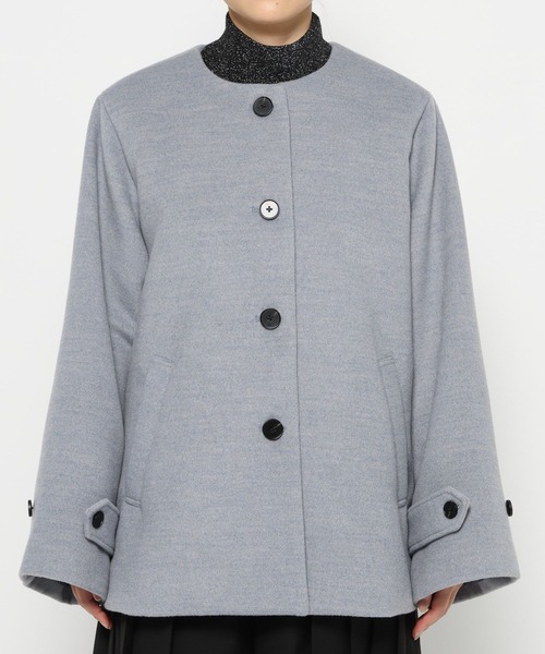 HARE（ハレ）の「フードマフラーツキミドルコート(HARE)（ノーカラーコート・レディース・ブラック/ブルー・FREE）」の8枚目の写真