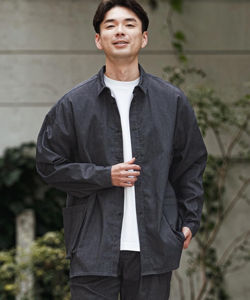 CALL&RESPONSE(コールアンドレスポンス)の「mj11304- シャツジャケット-ストレッチデニム(261-1101-04)(デニムジャケット・メンズ・インディゴブルー/ブラック・5/4/2)」の3枚目の写真