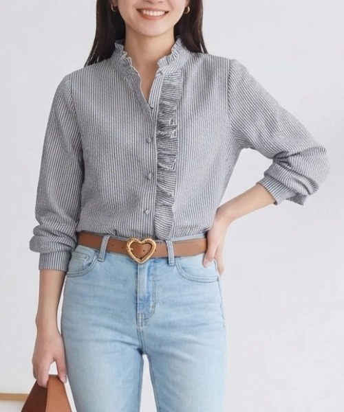 cammie(キャミー)の「胸フリルブラウス(シャツ/ブラウス・レディース・サックスブルー/グレー・M/L)」の6枚目の写真