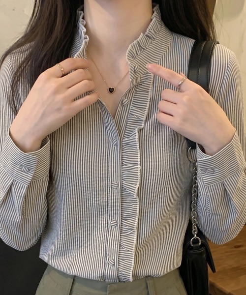 cammie(キャミー)の「胸フリルブラウス(シャツ/ブラウス・レディース・サックスブルー/グレー・M/L)」の11枚目の写真