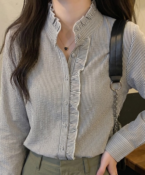 cammie(キャミー)の「胸フリルブラウス(シャツ/ブラウス・レディース・サックスブルー/グレー・M/L)」の13枚目の写真