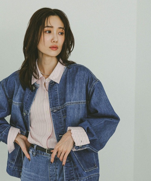 GLOBAL WORK(グローバルワーク)の「GOODデニムノーカラージャケット/601266(デニムジャケット・レディース・ライトブルー/ブルー・MEDIUM/LARGE)」の1枚目の写真